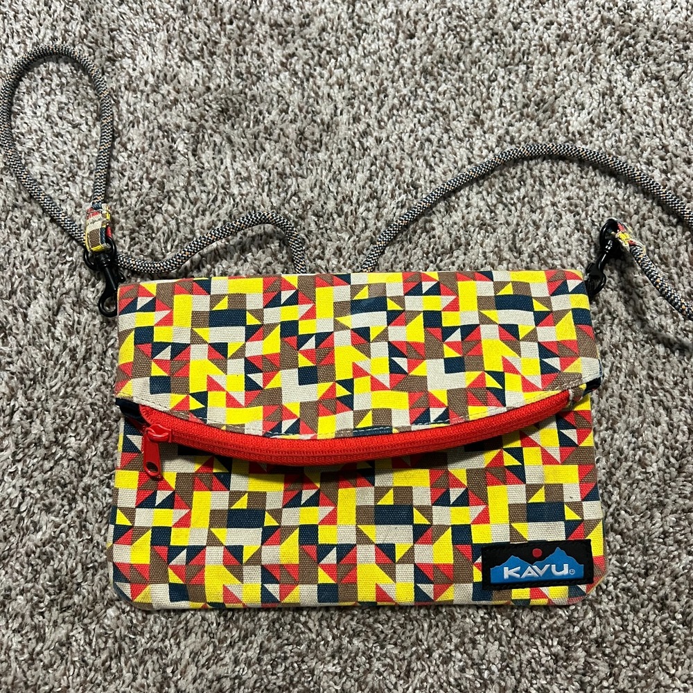 KAVU Colorful Geometric Aztec Print Crossbody Slingaling Fold Over Bag